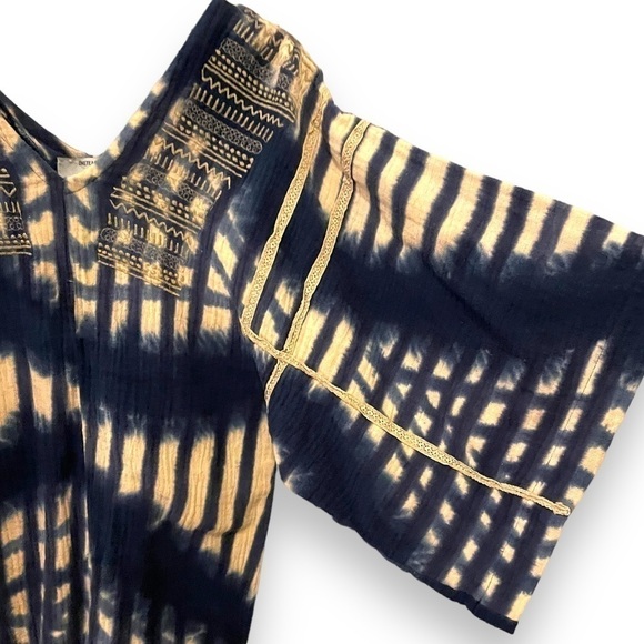 FREE PEOPLE X One Teaspoon | Blue Tie Dye Muslin Romper Embroidered Bell Sleeve - Picture 5 of 6